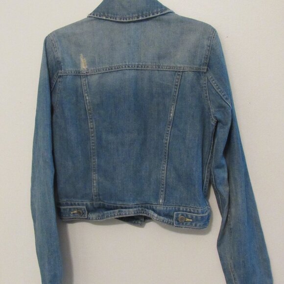 American Eagle Jean Jacket Womens Petite Small Distressed Denim Trucker Western - Picture 3 of 6